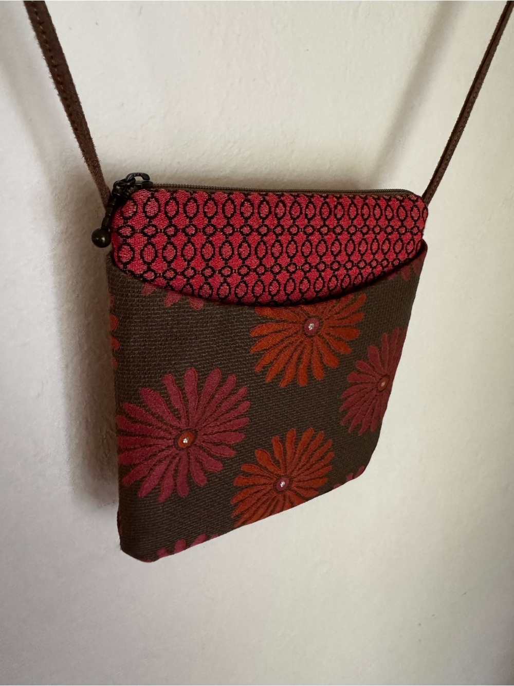 Maruca Design Handmade Colorado Floral Crossbody Bag Brown Pink Orange Purse